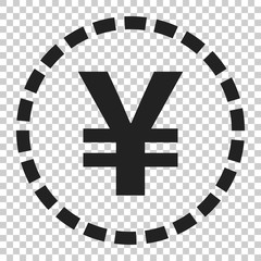 Yen, yuan money currency vector icon in flat style. Yen coin symbol illustration on isolated transparent background. Asia money business concept.