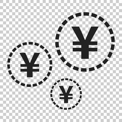 Yen, yuan money currency vector icon in flat style. Yen coin symbol illustration on isolated transparent background. Asia money business concept.
