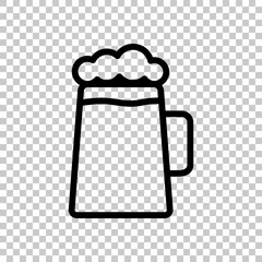 Beer glass cup. Simple linear icon with thin outline. On transparent background.