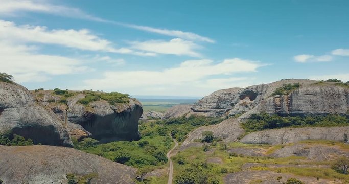 Aerial shot of Pungo Andongo stones in Malanje, Africa, Angola.