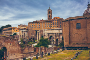 Roman Forum and the debris of the Arch of Septimius Severus