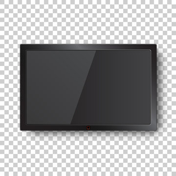 Realistic tv screen vector icon in flat style. Monitor plasma illustration on isolated transparent background. Tv display business concept.