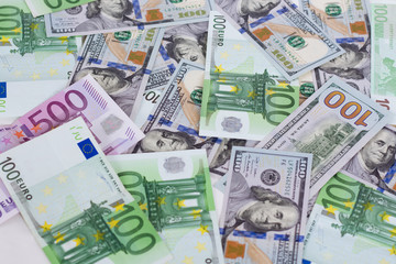 Obraz na płótnie Canvas Denominations of dollars and euros