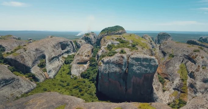 Aerial shot of Pungo Andongo stones in Malanje, Africa, Angola.