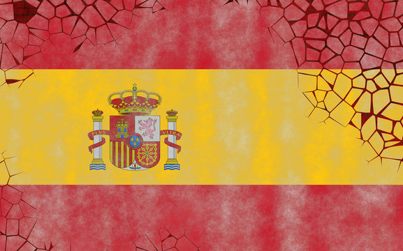 Illustration of a Spanishe Flag, imitating of a painting on the old wall with cracks