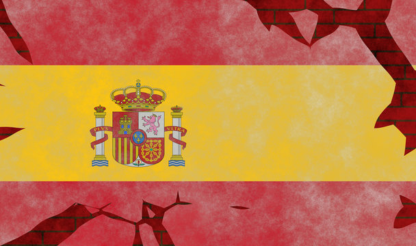 Illustration of a Spanishe Flag, imitating of a painting on the old wall with cracks
