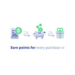 Loyalty program concept, earn points, win gift, shopping incentive, flat icons