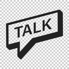 Talk logo icon in flat style. Speech bubble illustration on isolated transparent background. Talk chat business concept.