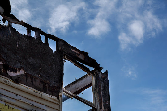 burnt black room after fire Burned-down house