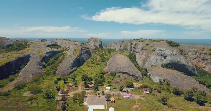 Aerial shot of Pungo Andongo stones village in Malanje, Africa, Angola.