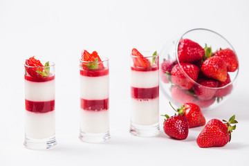 Strawberry Panna Cotta on a white background