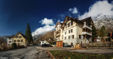 Walenstadt in Winter, backed by the Churfirsten