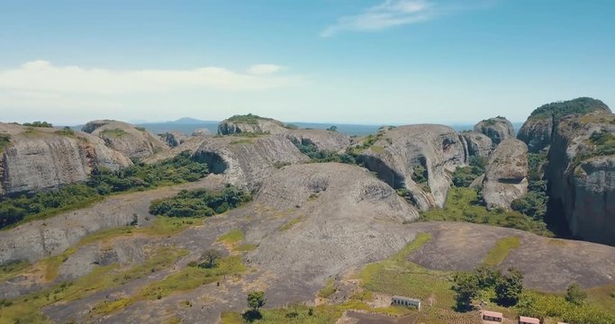 Aerial shot of Pungo Andongo stones in Malanje, Africa, Angola.