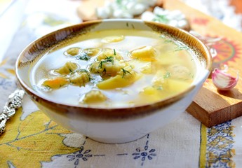 Bowl soup with corn and other vegetables