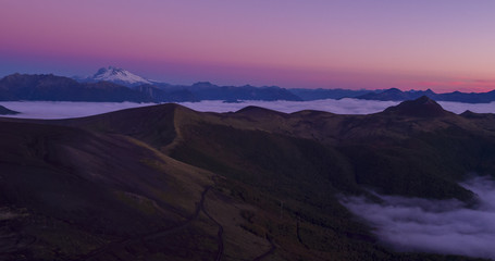 Natural landscape of the Andes mountain range, seen from the Antillanca volcano in Osorno, Chile