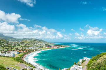 Landscape turquoise sea blue sky Caribbean Island St Kitts