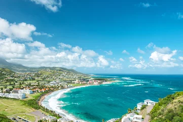 Zelfklevend Fotobehang Landscape turquoise sea blue sky Caribbean Island St Kitts © LiliGraphie