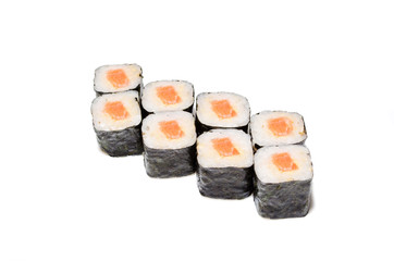 Japanese seafood sushi , roll on a white background