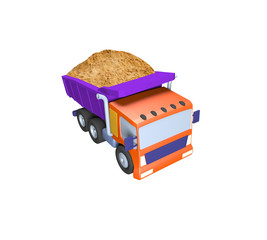 3D of toy truck , sand delivery, construction work, illustration on a white background