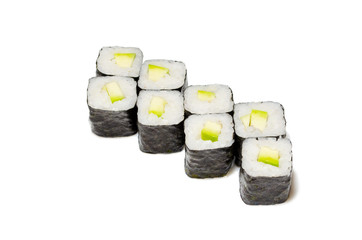 Japanese seafood sushi , roll on a white background