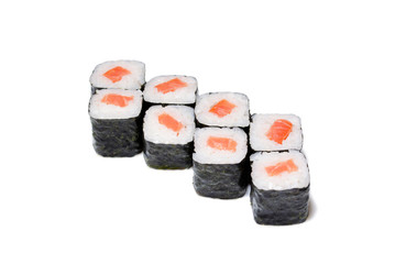 Japanese seafood sushi , roll on a white background