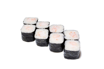Japanese seafood sushi , roll on a white background