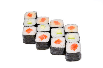 Japanese seafood sushi , roll on a white background