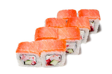 Japanese seafood sushi , roll on a white background