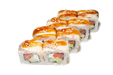 Japanese seafood sushi , roll on a white background