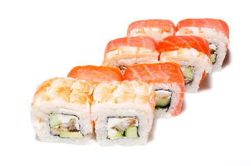 Japanese seafood sushi , roll on a white background