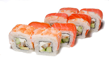 Japanese seafood sushi , roll on a white background