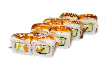 Japanese seafood sushi , roll on a white background