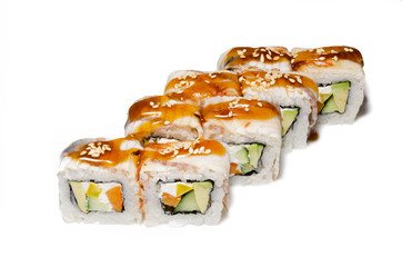 Japanese seafood sushi , roll on a white background