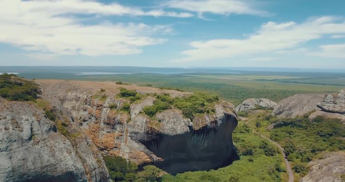 Aerial shot of Pungo Andongo stones in Malanje, Africa, Angola.