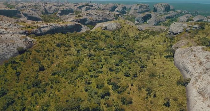 Aerial shot of Pungo Andongo stones in Malanje, Africa, Angola.