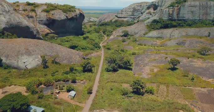 Aerial shot of Pungo Andongo stones in Malanje, Africa, Angola.