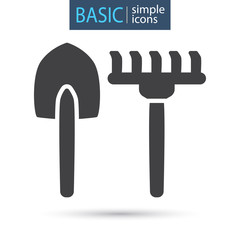Rake and shovel simple basic icon