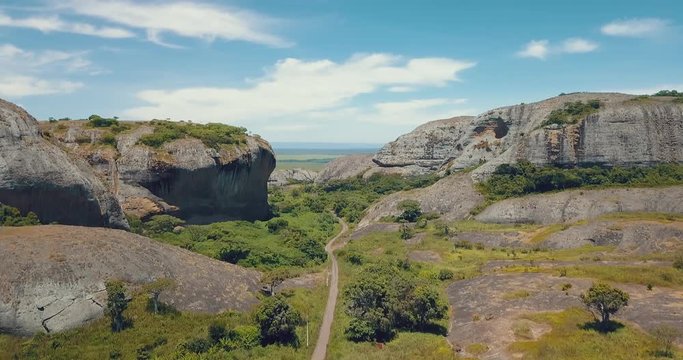 Aerial shot of Pungo Andongo stones in Malanje, Africa, Angola.