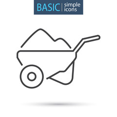 Garden wheelbarrow line basic icon