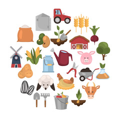 Farm flat color icon set