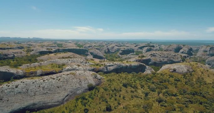Aerial shot of Pungo Andongo stones in Malanje, Africa, Angola.