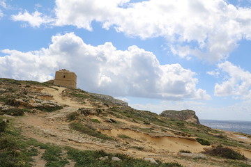 Fototapeta na wymiar Surroundings of Azure Window Ruins San Lawrenz Gozo Island of Malta at Mediterranean Sea