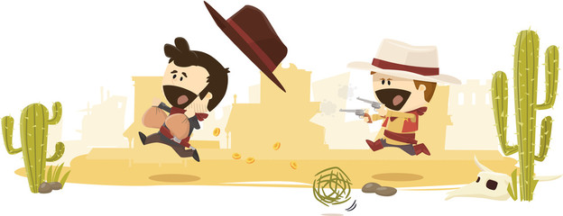 sh&eacute;rif poursuivant un bandit cow-boy