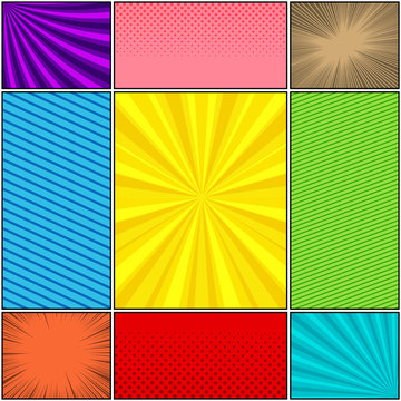 Comic book colorful backgrounds set