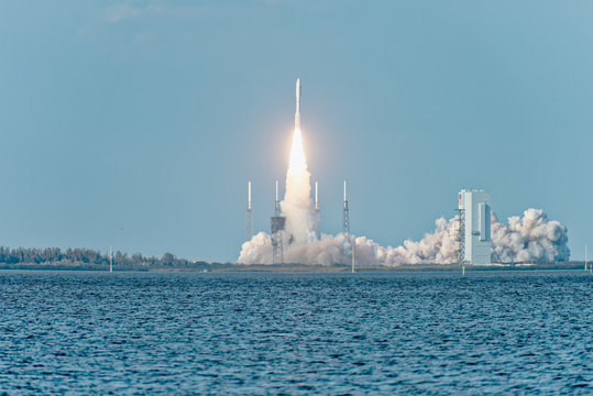 United Launch Alliance Atlas V successfully launches GOES-S on March 1, 2018. View from NASA Causeway