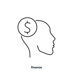 head of a man and a coin, linear icon on a white background