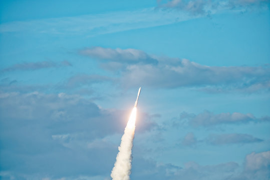 NASA rocket launched and climbing into the clouds