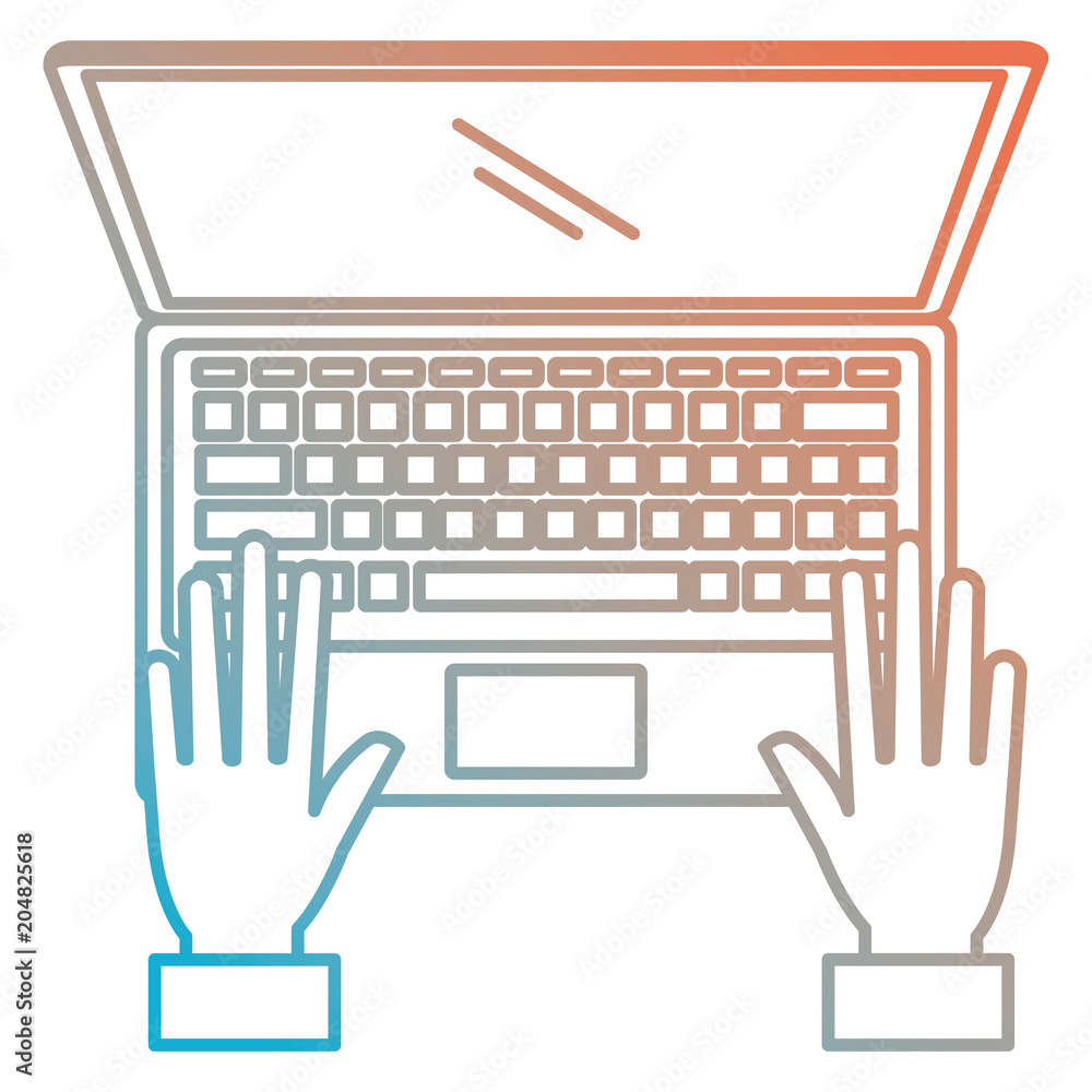 Poster hands user with computer laptop vector illustration design