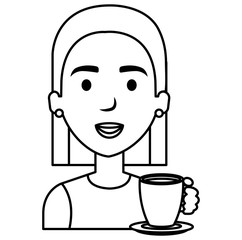 beautiful woman with coffee cup avatar character vector illustration design