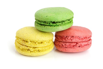 colorful macaroons isolated on white background closeup
